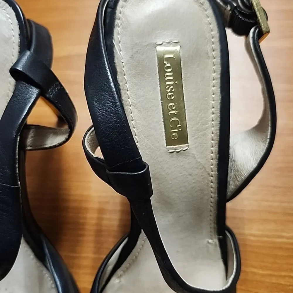 Louise et Cie Johanna Black Leather Cross-over Pumps PointedToe Heels Womens 8.5